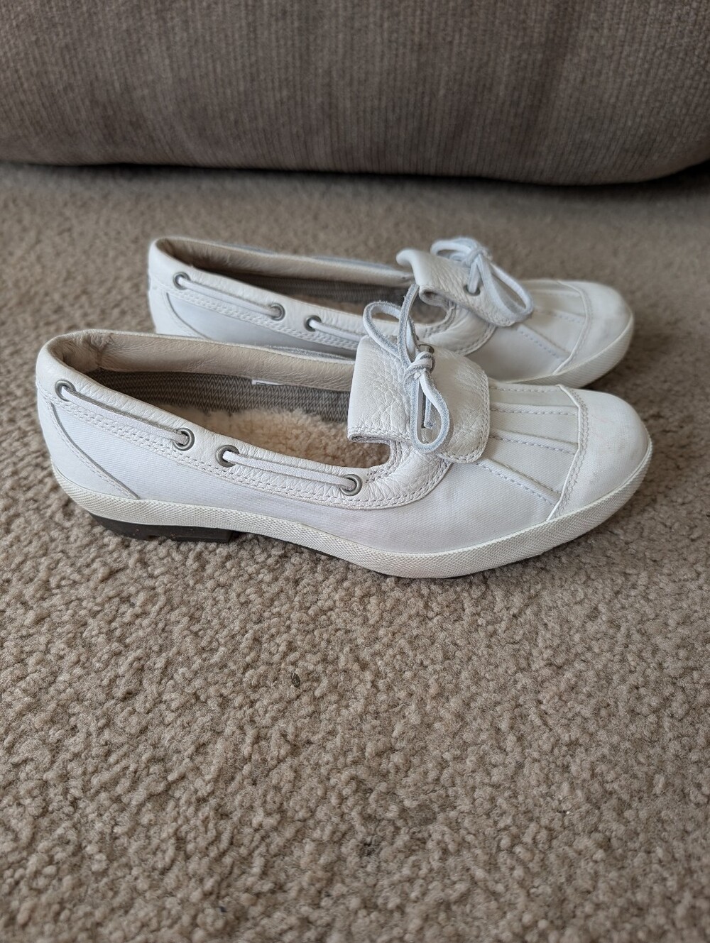 Women’s UGG White Leather Casual Boat Shoes with Soft Insoles